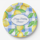Zomer Lemon Gingham Verjaardag Papieren Bordje (Voorkant)