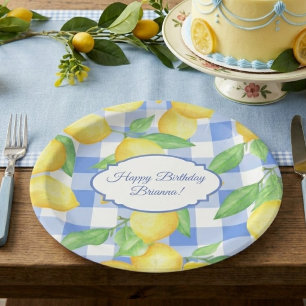 Zomer Lemon Gingham Verjaardag Papieren Bordje