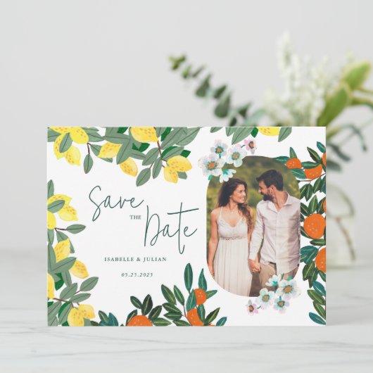 Zomer Lemon Italië Huwelijk Save The Date (Staand voorkant)