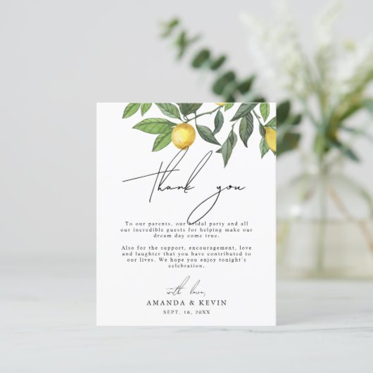 Zomer Lemons Dank Je Trouwreceptie Kaart (Staand voorkant)