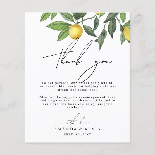 Zomer Lemons Dank Je Trouwreceptie Kaart (Voorkant)