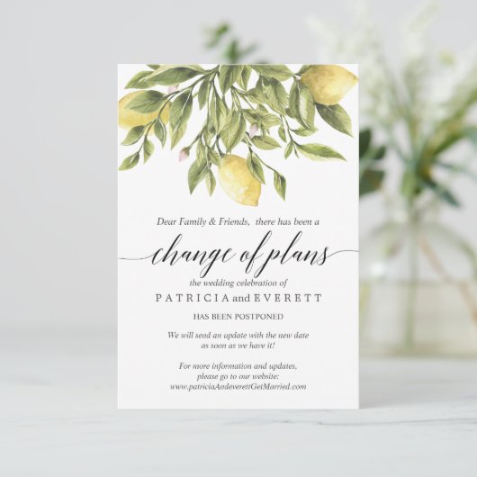 Zomer Lemons en Foliage Wedding Verandering van pl Kaart (Staand voorkant)