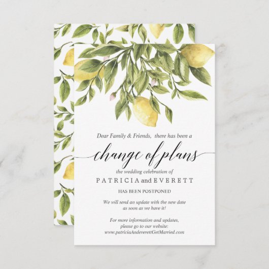 Zomer Lemons en Foliage Wedding Verandering van pl Kaart (Voorkant / Achterkant)