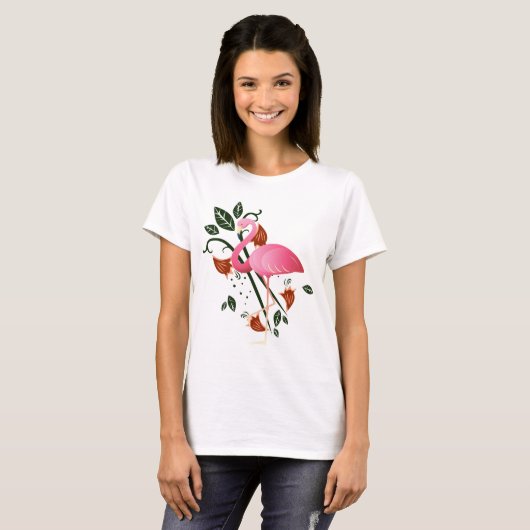 Zomer Lente Bloem met Roze Flamingo T-shirt (Voorkant volledig)