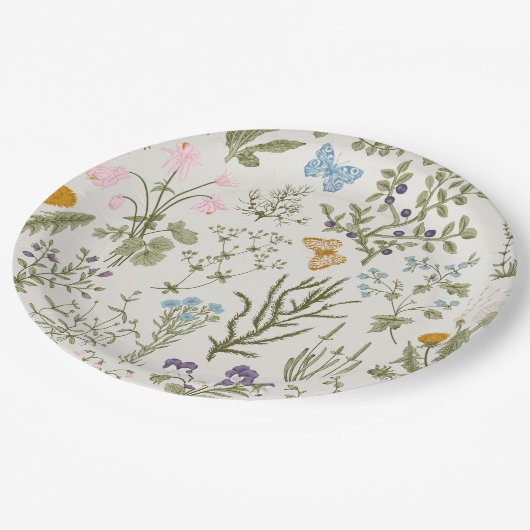 Zomer Lente Bloemen Wildbloemen en Kruid Papieren Bordje (Gekanteld)