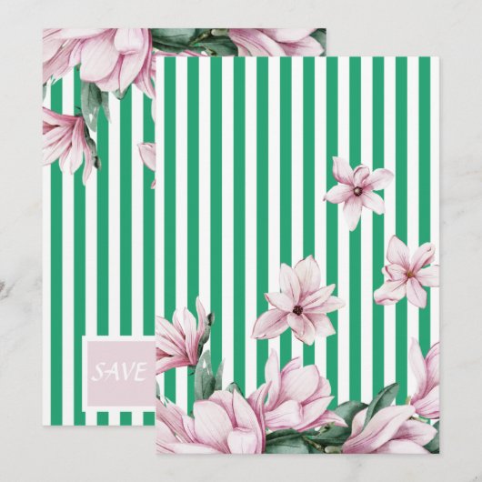 Zomer, lente, groene streep magnolia print kaart (Voorkant / Achterkant)