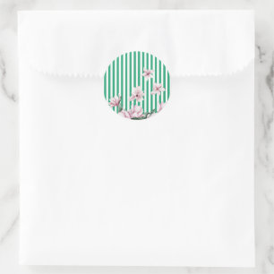 Zomer, lente, groene streep magnolia print ronde sticker