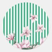 Zomer, lente, groene streep magnolia print  ronde sticker (Voorkant)