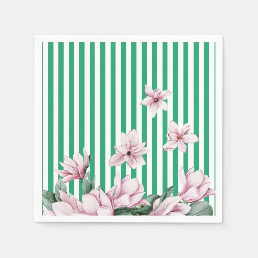Zomer, lente, groene streep magnolia print  servet (Voorkant)