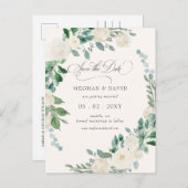 Zomer lente Ivoor Bloemen Groen Save the Date Aankondigingskaart (Voorkant / Achterkant)