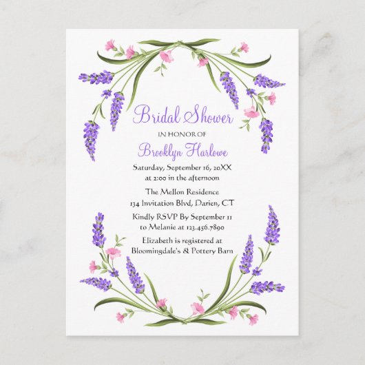 Zomer Lente Roze Paarse Bloemen Vrijgezellenfeest Uitnodiging Briefkaart (Voorkant)