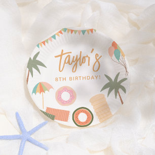 Zomer Leuk Meisje Zwembad Verjaardagsfeest Papieren Bordje