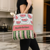 Zomer Leuk Roze Groene Watermeloen Strepen Monogra Tote Bag