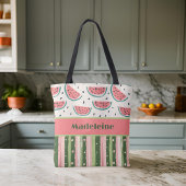 Zomer Leuk Roze Groene Watermeloen Strepen Monogra Tote Bag