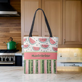 Zomer Leuk Roze Groene Watermeloen Strepen Monogra Tote Bag