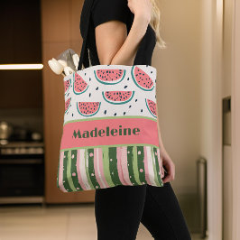 Zomer Leuk Roze Groene Watermeloen Strepen Monogra Tote Bag