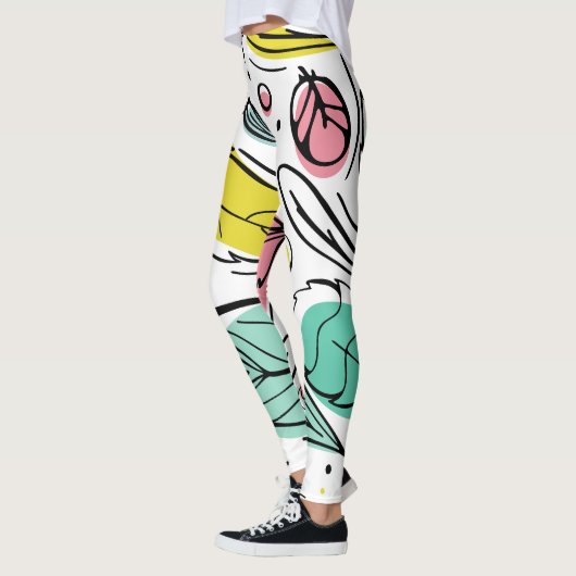 Zomer levendig blad Kleurrijk Wit Roze Leggings (Links)