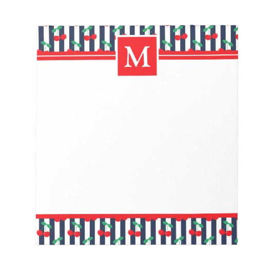 Zomer Lichtblauw & Rode Kersen Monogram Notitieblok (Voorkant)