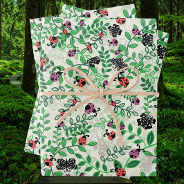 Zomer - Lieveheersbeestjes, Vlinders en Bladeren Inpakpapier Vel