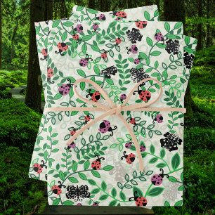 Zomer - Lieveheersbeestjes, Vlinders en Bladeren Inpakpapier Vel