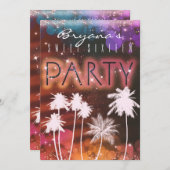 Zomer Lights & White Palm Tree Party Uitnodigingen (Voorkant / Achterkant)