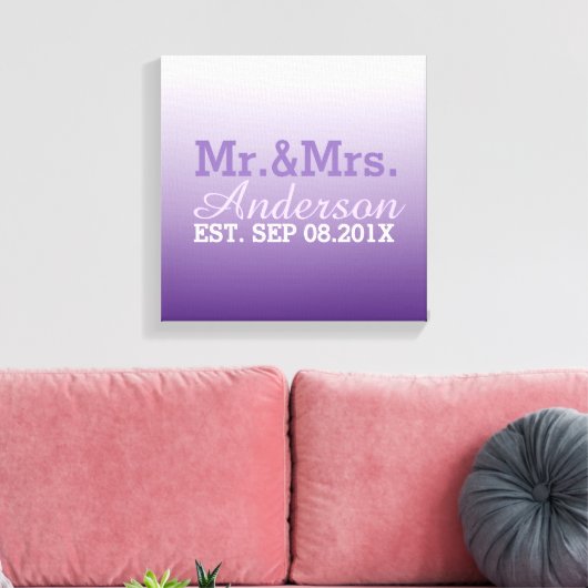 Zomer lila Ombre paarse bruiloft Mr en Mrs Canvas Afdruk (Insitu (Woonkamer))