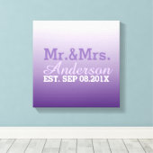 Zomer lila Ombre paarse bruiloft Mr en Mrs Canvas Afdruk (Insitu (Houten vloer))