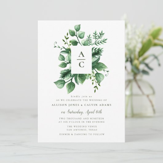 Zomer loof bruiloft uitnodiging (Staand voorkant)