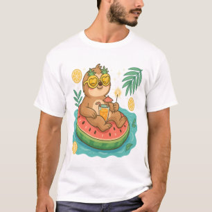 Zomer Luiaard Zwembad Drijver T-shirt