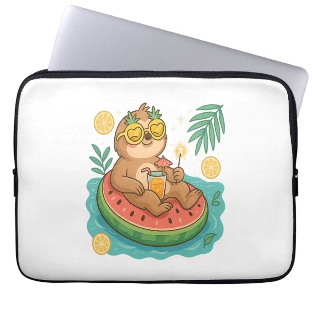 Zomer Luiaard Zwembad Float Laptop Sleeve (Voorkant)