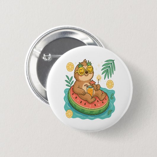 Zomer Luiaard Zwembad Float Ronde Button 5,7 Cm (Voorkant /achterkant)