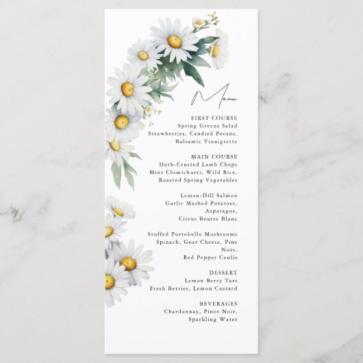 Zomer madeliefje bloem bruiloft menu (Voorkant)