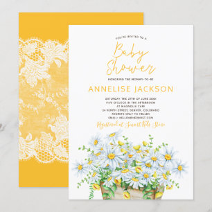 Zomer madeliefjes geel en wit kant baby shower kaart