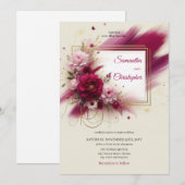 Zomer magenta bloemen en faux gouden lijst bruilof kaart (Voorkant / Achterkant)