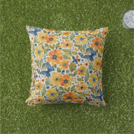 Zomer Magisch Goud en Blauwe Bloemen Buitenkussen