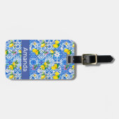 Zomer majolica blauw Siciliaanse citrus Mediterraa Bagagelabel (Voorkant horizontaal)