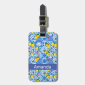 Zomer majolica blauw Siciliaanse citrus Mediterraa Bagagelabel (Voorkant verticaal)