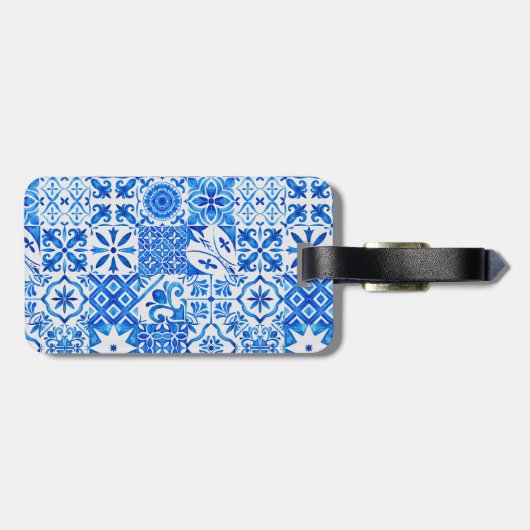 Zomer majolica blauw Siciliaanse citrus Mediterraa Bagagelabel (Achterkant horizontaal)