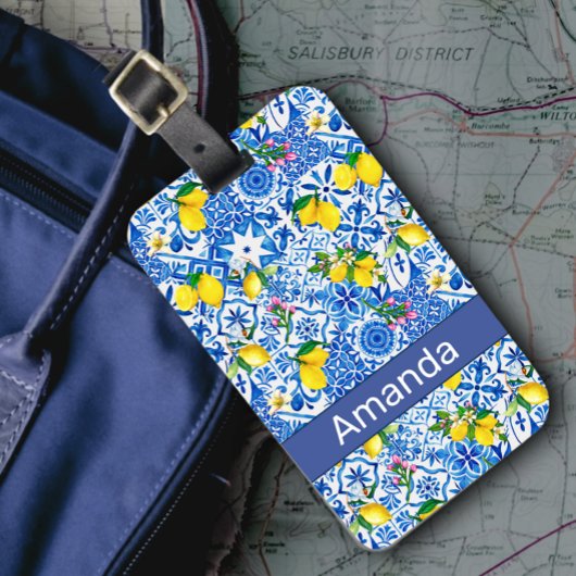 Zomer majolica blauw Siciliaanse citrus Mediterraa Bagagelabel
