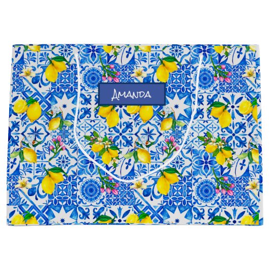 Zomer majolica blauw Siciliaanse citrus Mediterraa Groot Cadeauzakje (Voorkant)