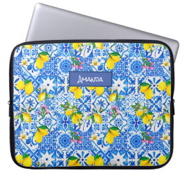 Zomer majolica blauw Siciliaanse citrus Mediterraa Laptop Sleeve