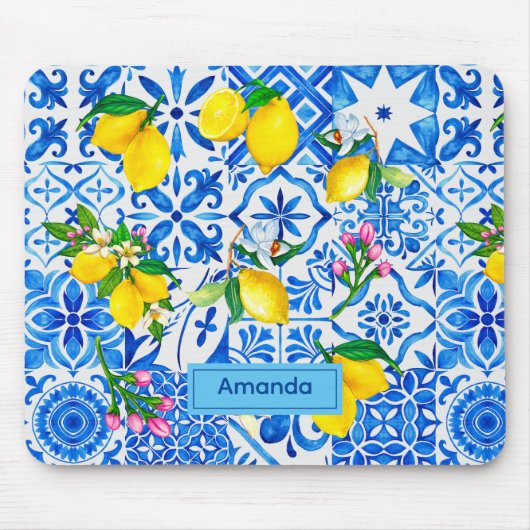 Zomer majolica blauw Siciliaanse citrus Mediterraa Muismat (Voorkant)