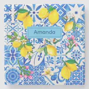 Zomer majolica blauw Siciliaanse citrus Mediterraa Stenen Onderzetter