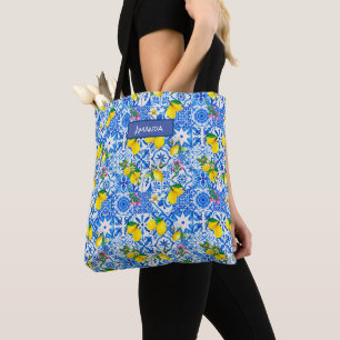 Zomer majolica blauw Siciliaanse citrus Mediterraa Tote Bag