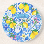 Zomer majolica blauw Siciliaanse citrus Mediterraa Zandsteen Onderzetter (Voorkant)