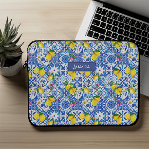 Zomer majolica blauwe Siciliaanse citrus Mediterra Laptop Sleeve