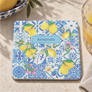 Zomer majolica blauwe Siciliaanse citrus Mediterra Stenen Onderzetter