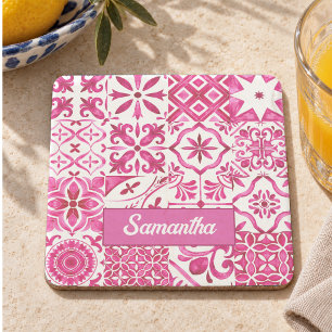 Zomer majolica rood Siciliaans Mediterraan Stenen Onderzetter