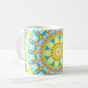 Zomer Mandala Geel Oranje Blauw Boho Bloem Koffiemok
