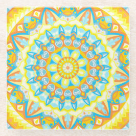 Zomer Mandala Geel Oranje Boho Bloem Helder Glazen Onderzetter